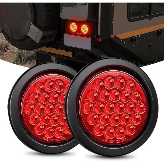 Nilight 4Inch Round Trailer Tail Light 2PCS 24LED Red Stop Brake Turn Marker Light w/Flush Mount Grommets Plugs IP67 Waterproof for 12V Truck Trailer Bus RV Camper ATV UTV 2 Years Warranty