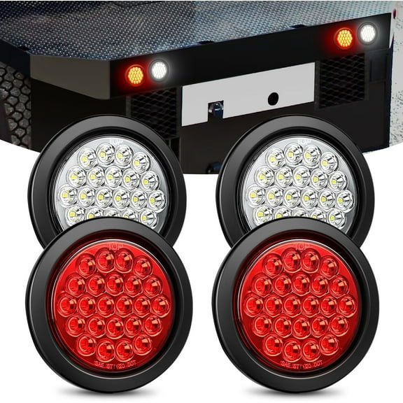 Nilight 4Inch Round Trailer Tail Light 4PCS White Red Brake Turn Signal Reverse Lights w/Flush Mount Grommets Plugs IP67 Waterproof for 12V Truck Trailer Bus RV Camper ATV UTV 2 Years Warranty