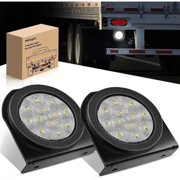 Nilight 4Inch Round Trailer Tail Light with flush Mount Grommets Plugs w/Mounting Brackets 2PCS White Waterproof Reverse Back Up Trailer Lights for RV Truck Trailer, 2 Years Warranty