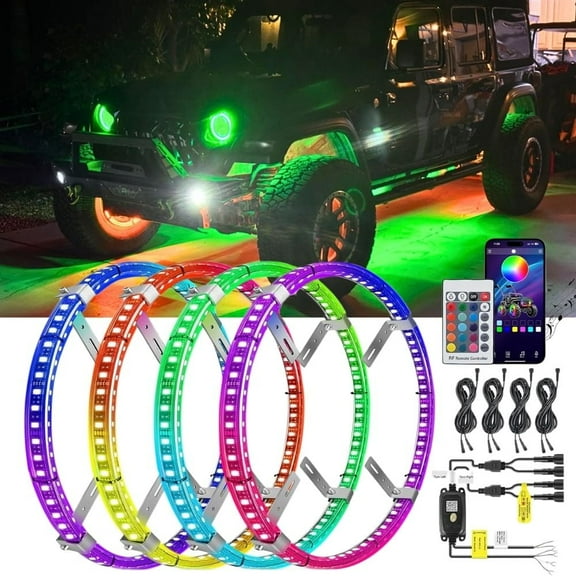 Nilight 4PCS 17.5inch Double Row LED Wheel Ring Lights RGB with APP and Remote Control Neon Wheel Rim Lights w/Turn Signal and Braking Function Dual Row for Car Van SUV Truck