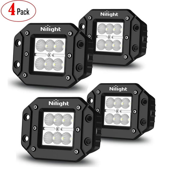 Nilight 4PCS 18W LED Work Light Bar Flush Mount Flood Lights Backup Reverse Rear+Front Bumper Led Lights for Truck Car Boat SUV 4WD UTE ATV 4X4, 2 Year Warranty