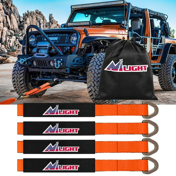4 Pcs 38" x 2" Axle Strap with Protective Sleeve and D-Ring for Securing Car Transport, Capacity 11,127 Breaking Strength for Truck, Trailer, UTV