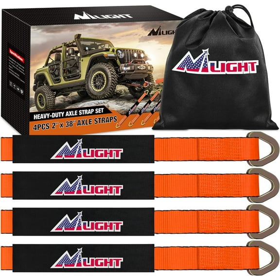 Nilight 4PCS 2"x 38" Axle Tie Down Straps with Protective Sleeve D-Ring for Securing Car Transport Lab Tested 11,127lbs Break Strength Used for Car Engine Hoist, Truck, Trailer, UTV