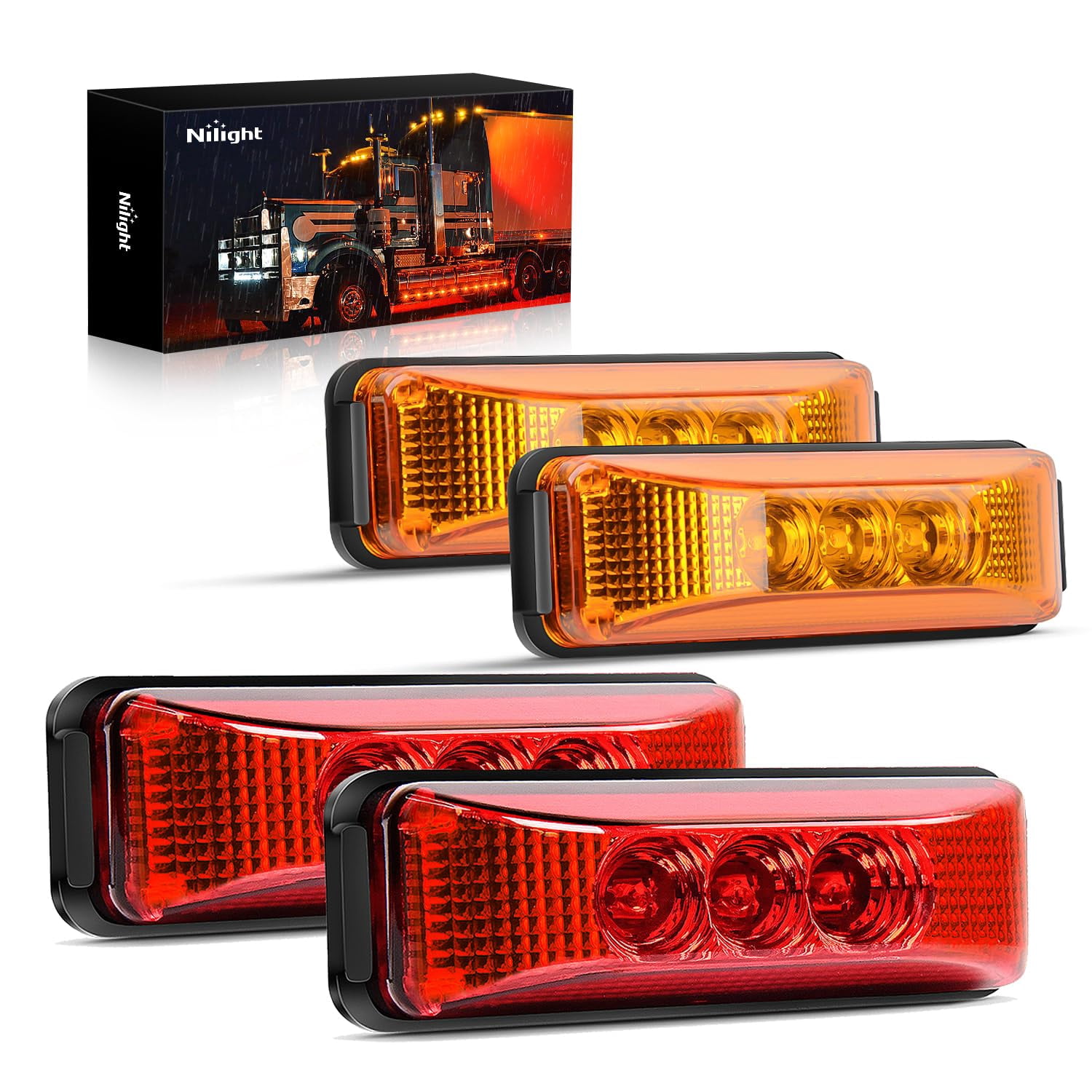 Nilight 2-Pack LED Trailer Fender Lights - Amber Front & Red Rear Clearance Marker Lights