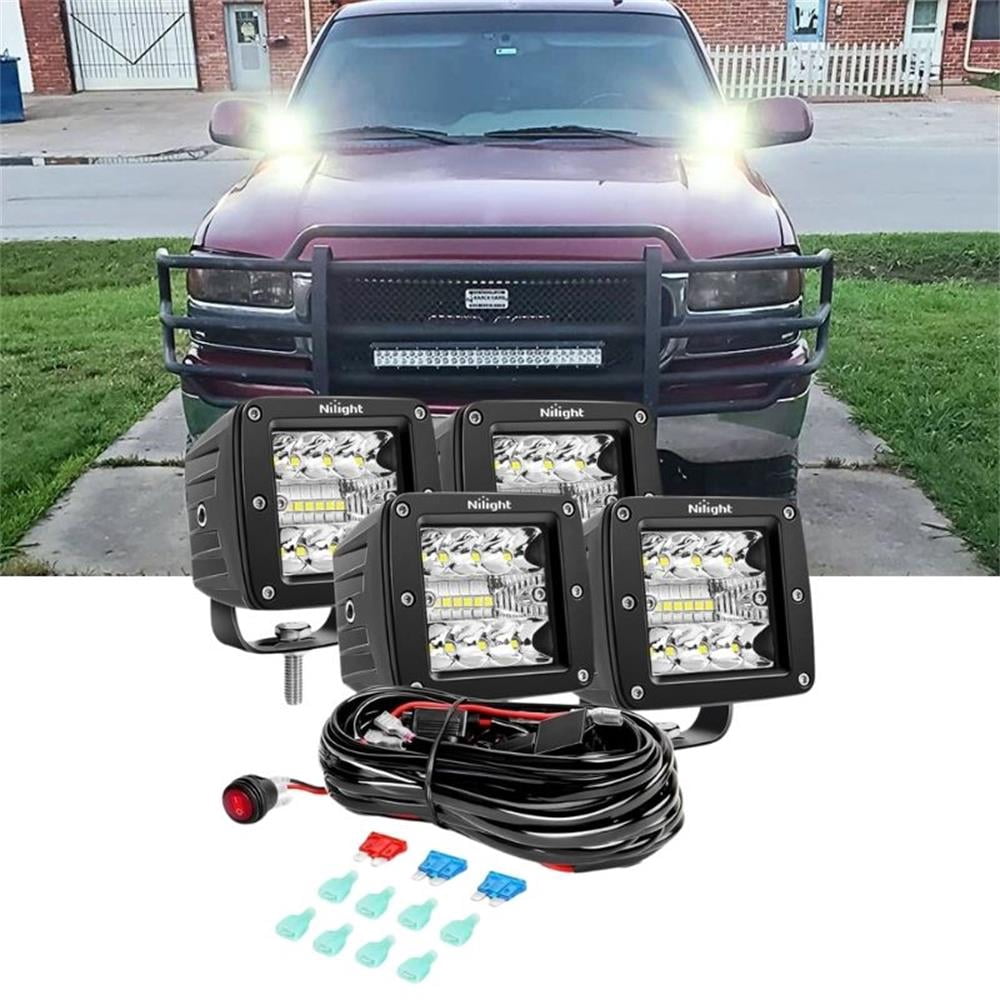 Nilight 4-Pack 3 Inch LED Cube Lights Spot Flood Combo Beam with Wiring Harness for Driving Backup Reverse Grill Mount