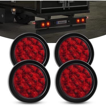 AUXITO 4-inch 12 LED Round Trailer Tail Lights - Red, Clear Lens, Stop/Turn/Brake, IP67 Waterproof (Pair)