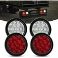 thumbnail image 1 of Nilight 4PCS 4” 12LED Round Reverse Brake Turn Tail Lights w/Surface Mount Grommet Plugs IP67 Trailer Tail Lights for Truck Trailer RV (White and Red), 2 Years Warranty, 1 of 8