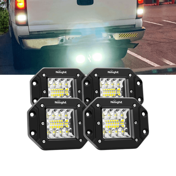 Nilight 4PCS 42W Flush Mount LED Light Pods - Spot Flood Combo Beam for Offroad Truck SUV Driving, Work, Backup, Reverse, Grill Mount