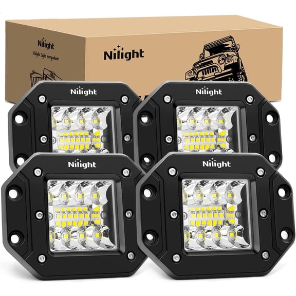 Nilight 4PCS 42W Flush Mount LED Light Pods - Upgraded Spot Flood Combo Beam Driving, Work, Backup, Reverse, Grill Mount Light for Offroad 4x4 Truck SUV