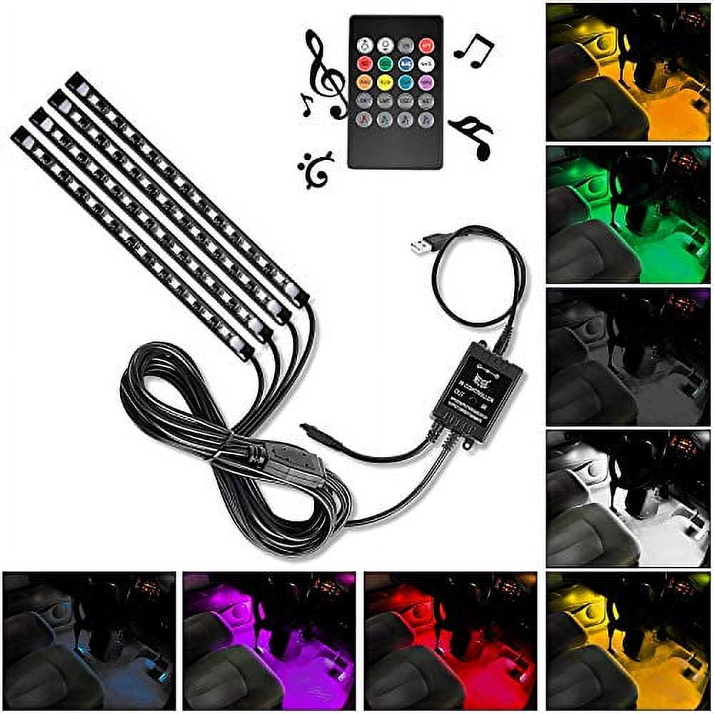Nilight 48 LEDs DC 5V Multicolor Music Car Strip Light Under Dash Lighting Kit with Sound Active Function and Wireless Remote Control, 4Pcs USB Interior Lights