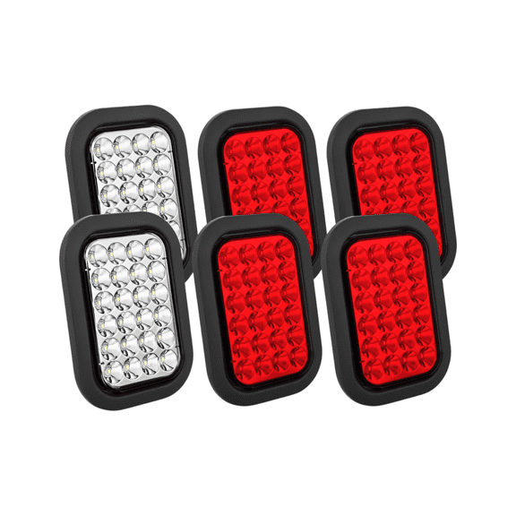 Nilight 4PCS 5" x 3" Rectangular Red White LED Trailer Tail Lights, 24 LED Brake Turn Signal Reverse Backup Lights, IP67 Waterproof Flush Mount with Grommets Plugs for 12V Truck RV Trailer