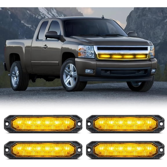 Nilight 4PCS 6LED Amber Emergency Strobe lights 12V 24V Surface Mount Flashing Warning Hazard Light Ultra Slim Sync Feature Grille for Cars Trucks Van Off Road Vehicles SUV