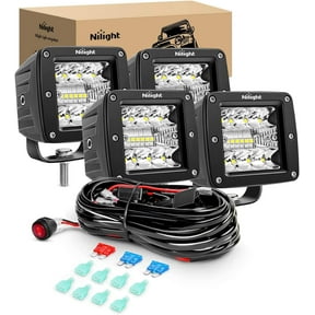 Nilight 4PCS LED Pods 3Inch 42W LED Cubes Upgraded Spot Flood Combo Driving Backup Reverse Light Bar w/Off Road Wiring Harness Kit -4 Leads for Pickup Car Trucks ATV UTV SUV