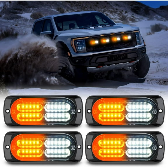 Nilight 4Pcs 24Led Emergency Strobe lights 12V 24V Amber White Surface Mount Grille Hazard Safety Warning Lights Sync Feature Side Flashing Marker Flash Lights for Car Truck Campers
