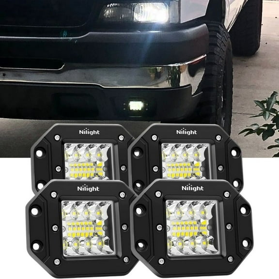 Flush Mount LED Light Bar, 42W Offroad Fog/Driving Lights with Spot Flood Combo Beam, Work for Truck Boat ATV UTV, 4 Pcs(White)