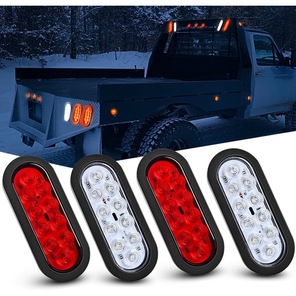 Nilight 4PCS 6" Oval LED Trailer Tail Lights 4PCS 10 LED w/Flush Mount Grommets Plugs Reverse/Back Up Trailer Lights for RV Truck Jeep