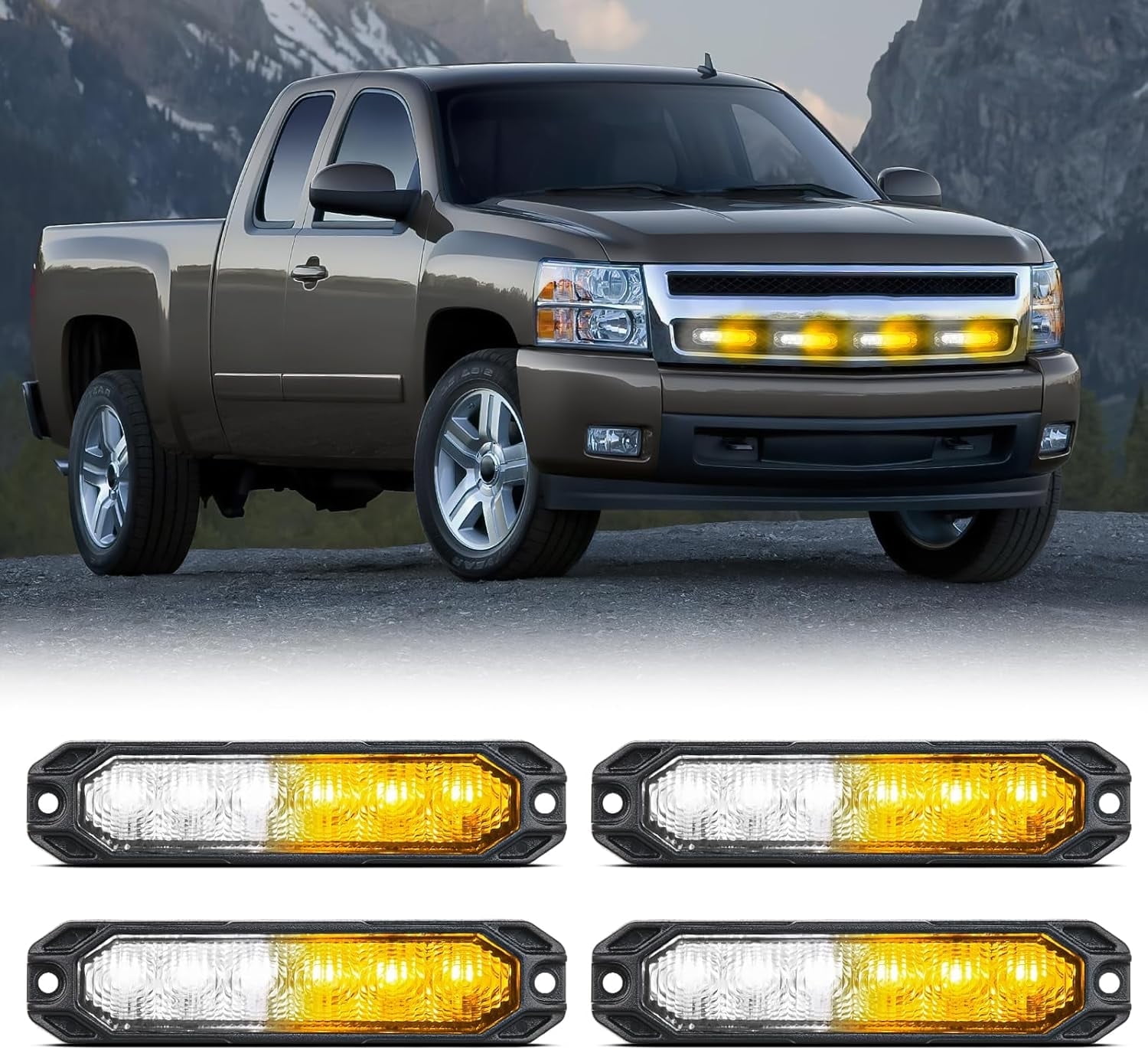Nilight 4Pcs 6Led Amber White Emergency Strobe Lights 12V 24V Surface Mount Flashing Warning Hazard Lights Ultra Slim Sync Feature Grille for Cars Trucks Van off Road Vehicles SUV