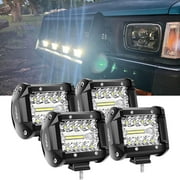 4Pcs 4inch 60W LED Pods Triple Row Flood Spot Combo LED Light Bar 6000LM off Road  Driving Fog Lights for Trucks Pickup SUV ATV UTV 4x4 Van Camper Boat