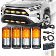 Nilight 4Pcs Led Strobe lights 12V Sync Feature Amber White 24Led Emergency Hazard Warning Lights with Strobe Controller Hard Wire or Cigarette Lighter Plug for Car Truck RVs Campers