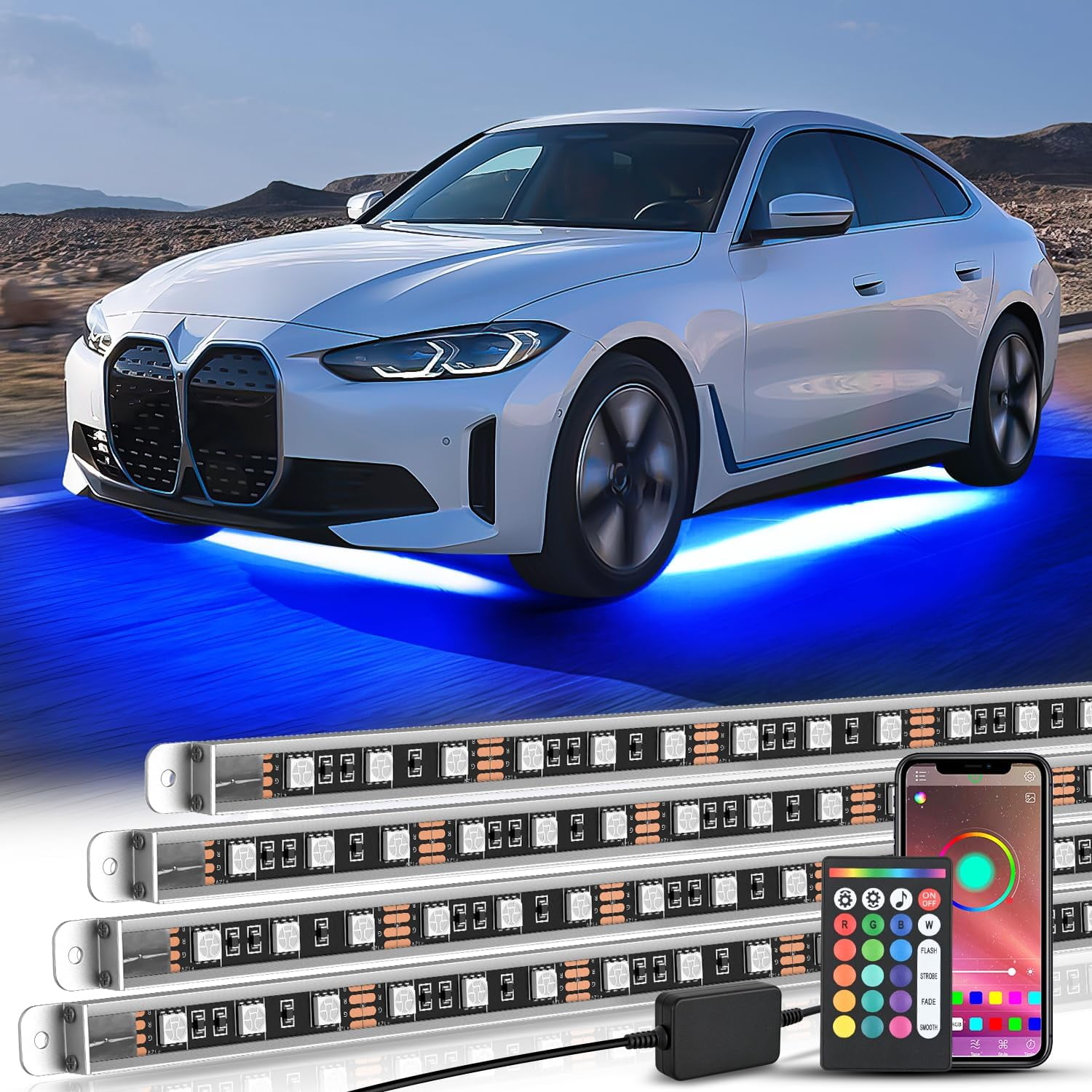 Nilight 4Pcs Underglow Neon Accent Strip Lights 396 LEDs RGB Door Assist Multi DIY Sound Active Function Music Mode with APP and Remote Control Underbody Light Strips for Car Truck RV