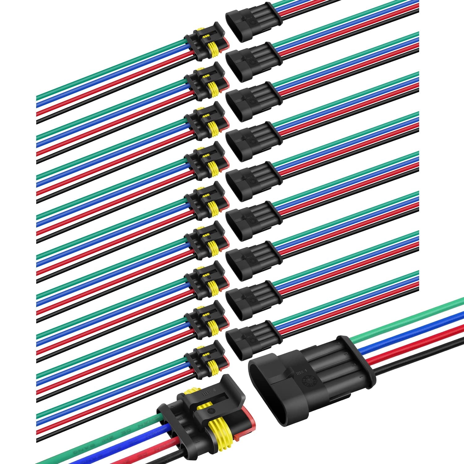 Nilight 4Pin Way Electrical Wire Connector 10 Pack 16AWG Male Female Plug Socket Quick Disconnect Waterproof Plug Play 1.5mm Series Terminal for Car Truck Motorcycle Marine Boat, 2 Years Warranty