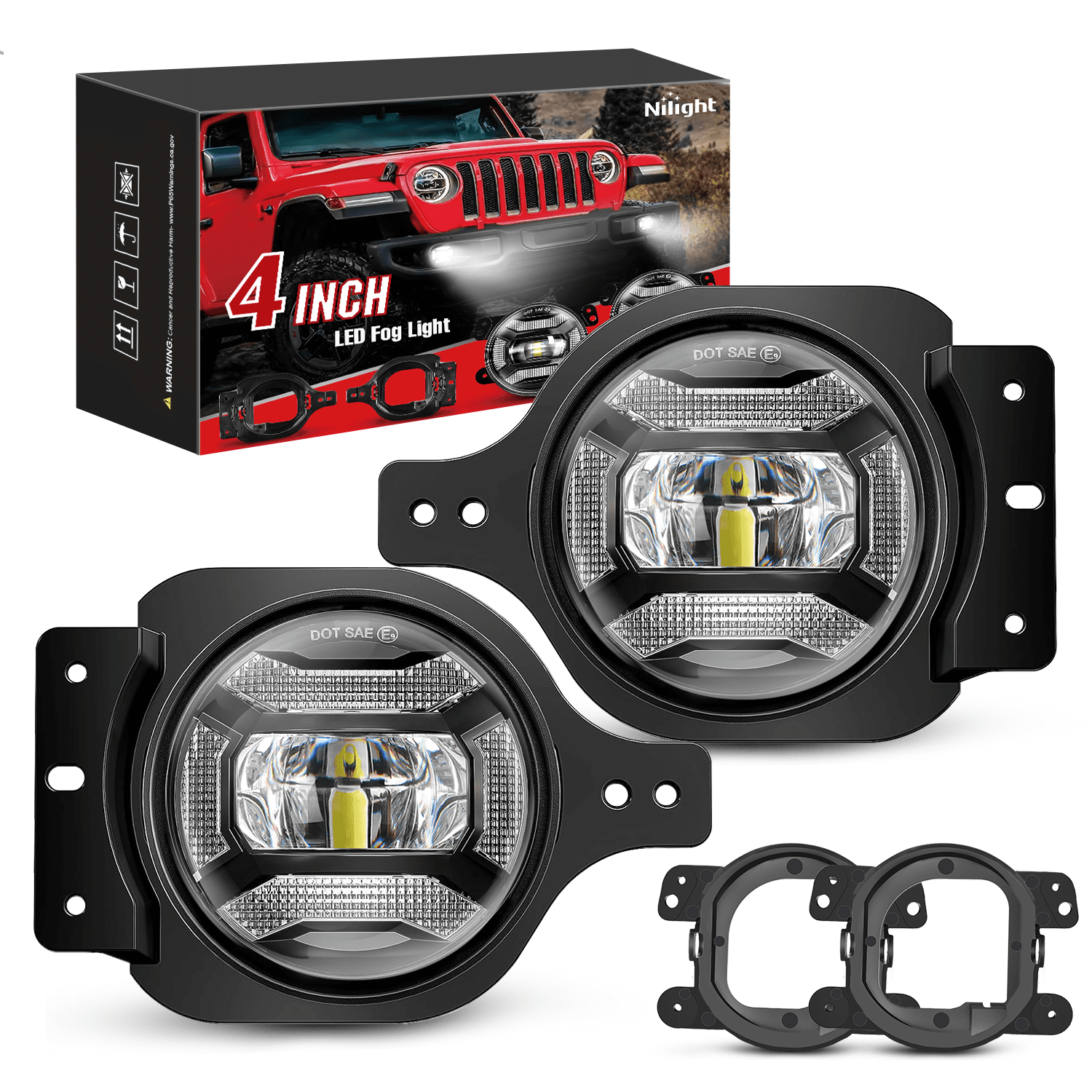 Nilight 4inch Led Fog Light Assembly Compatible with 2007 2008 2009 2010 2011 2012 2013 2014 2015 2016 2017 2018 2019 2021 2022 2023 2024 Jeep Wrangler JK TJ Sport Rubicon Sahara