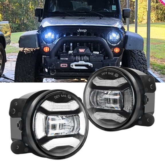 4Inch LED Fog Lights Replacement For 2007-2018 Jeep Wrangler JK Unlimited JKU Sport Rubicon Sahara with DRL Driving ,Front Bumper Off-Road Fog Lamp Round Driving Light Bulb Accessories