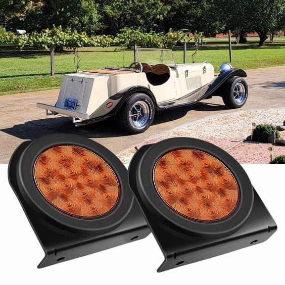2Pcs 4 Inch Round LED Trailer Tail Lights Amber LED Waterproof, 4 Inch Round Led Stop Turn Brake Tail Lights Flush Mount for Trucks RV