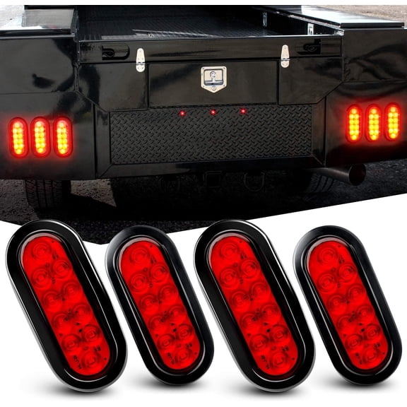 Nilight 4pcs Trailer Truck Lights LED Sealed RED 6" Oval Stop Turn Tail Marine Waterproof for Jeep RV Truck Boats