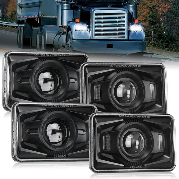 Nilight 4x6inch Led Headlights 60W DOT Approved Hi/Lo Sealed Beam Rectangular Headlight Replacement H4651 H4652 H4656 H4666 H6545 Compatible with Kenworth Peterbil Ford Freightliner(Black, 4PCS)
