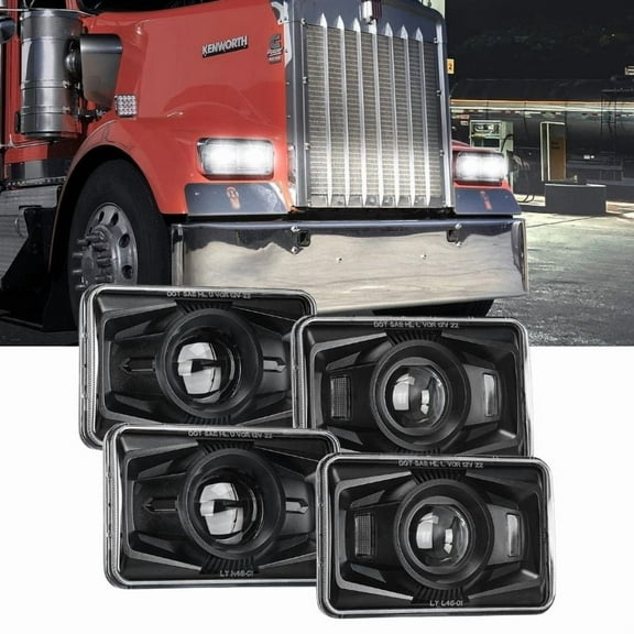 Nilight 4x6inch Led Headlights 60W DOT Approved Hi/Lo Sealed Beam Rectangular Headlight Replacement H4651 H4652 H4656 H4666 H6545 Compatible with Kenworth Peterbil Ford Freightliner(Black, 4PCS)