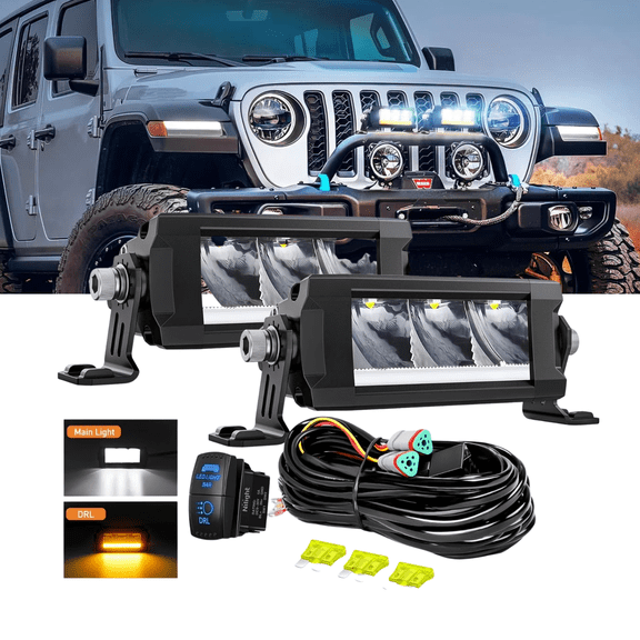 Nilight 5.3" Slim LED Light Bars with Amber DRL, 2PCS 15W Single Row Anti-Glare Spot Offroad Driving Lights, IP68 with 16AWG DT Wiring Kit for Truck SUV ATV UTV Boat Jeep 4x4