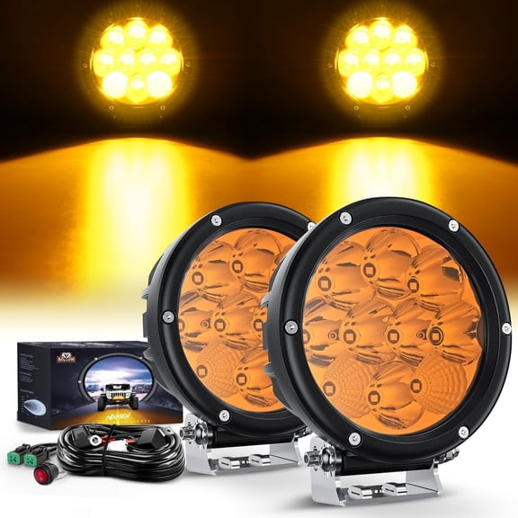 Nilight 5.7 Inch Amber LED Driving Light Round 50W Yellow Fog Lights w/ 16AWG DT Connector Wiring Harness IP68 Spot Flood Combo LED Work Lights for Offroad ATV UTV Truck Tractor, 5 Years Warranty