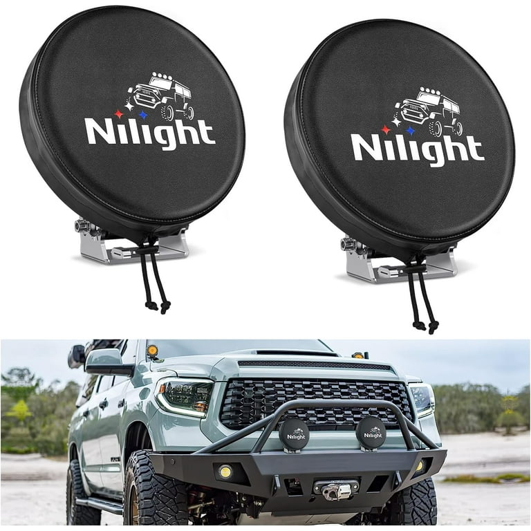 Nilight 5.75inch Round Offroad Pod Light Cover, 6 Inch Diameter Black  Leather Protective Cover for Driving Auxiliary Ditch Fog Bumper Headlight  on Jeep Truck SUV ATV UTV Tractor, 2 Years Warranty 