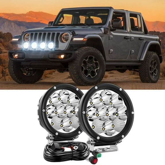 Nilight 5.7" Round 50W Led Driving Light w/ 16AWG DT Connector Wiring Harness 6500LM IP68 Spot Flood Combo Led Work Lights for ATV UTV SUV Truck Boat