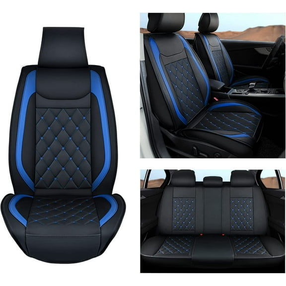 Nilight 5 Car Seat Covers Waterproof Faux Leather Cushions Anti-Slip Universal Fit for 5 Passenger Cars Kia Civic Corolla Hyundai Honda Camry CR-V RAV4 Fusion SUV Truck (Full Set, Black-Blue)