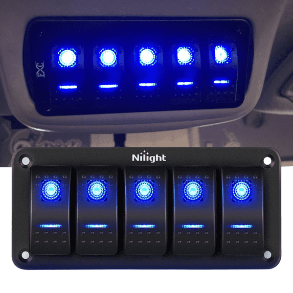5-Gear Aluminium Toggle Switch Blue Illuminated For Cars Boats Motorhomes RVs and Marine Applications