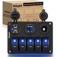 thumbnail image 1 of Nilight - 5 Gang Rocker Switch Panel Pre-Wired Aluminum Switch Panel with Dual USB Cigarette Lighter Socket Voltmeter12V-24V DC Switch Panel with Night Glow Stickers for Cars Rvs Trucks, 1 of 8