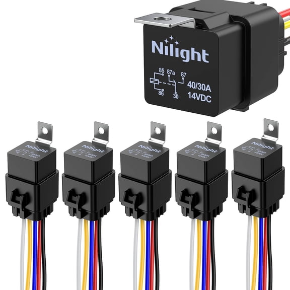 Nilight 5 Pack Waterproof Relay and Harness 40/30 AMP Heavy Duty 12 AWG Tinned Copper Wires 5-PIN SPDT Style 12V Automotive Relay and Harness Set