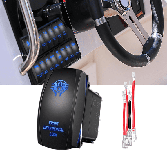 Nilight 5 Pin SPST Rocker Switch Laser Front Differential Lock Blue LED ON Off 20A 12V 10A 24V Toggle with Jumper Wire Kit for Car Truck ATV UTV 4x4