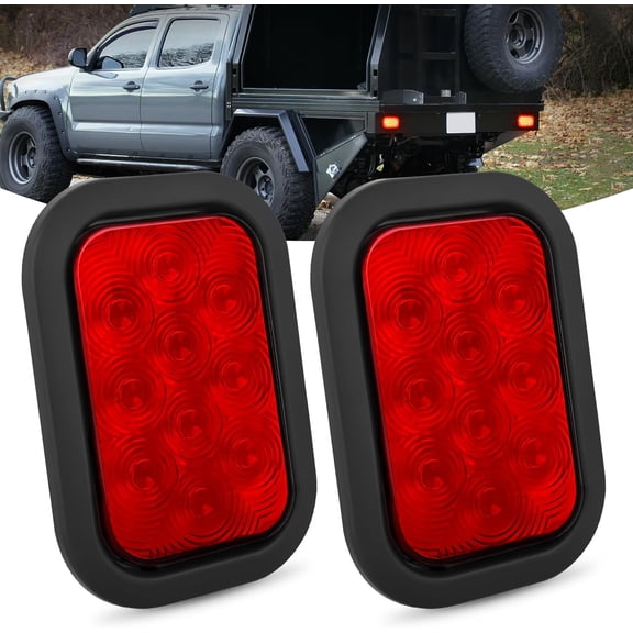Nilight 5 X 3 Rectangular Trailer Tail Light 2 PCS Red 10 LED Brake Stop Turn Marker Lights IP67 Waterproof w/Flush Mount Grommets Plugs for 12V Truck ATV UTV Bus RV Camper