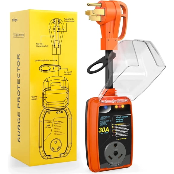 Nilight 50 to 30 Amp RV Surge Protector Power Adapter 4200 Joules Voltage Monitor 14-50P to TT-30R Converter 125V/3750W Waterproof Circuit Analyzer with Extension Cord for Camper Travel Trailer