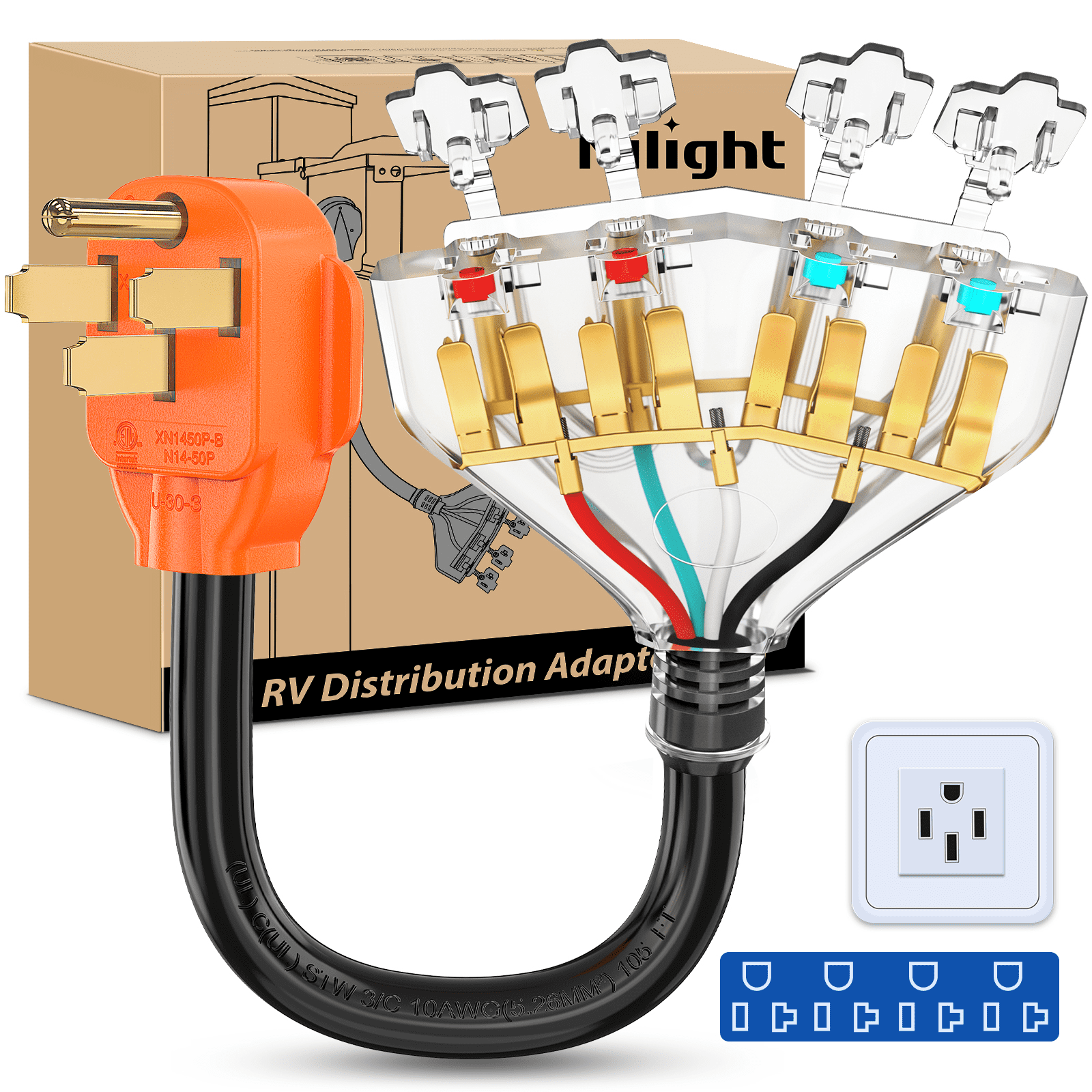 Nilight 50 Amp to 110V RV Adapter Cord 50 Amp to 20A RV Distribution ...