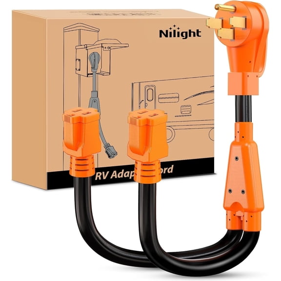 Nilight 50 Amp to 15 Amp RV Y Splitter Adapter Cord 50A Male Plug to Two 15A Female 125V Household Outlet NEMA 14-50P 5-15R Pure Copper STW 10 AWG Cable for RV Camper Generator