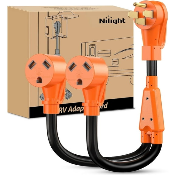 Nilight 50 Amp to 30 Amp RV Y Splitter Adapter Cord 50A Male Plug to Two 30A Female Outlet NEMA 14-50P TT-30R Pure Copper STW 10 AWG Heavy Duty Cable for RV Camper Generator