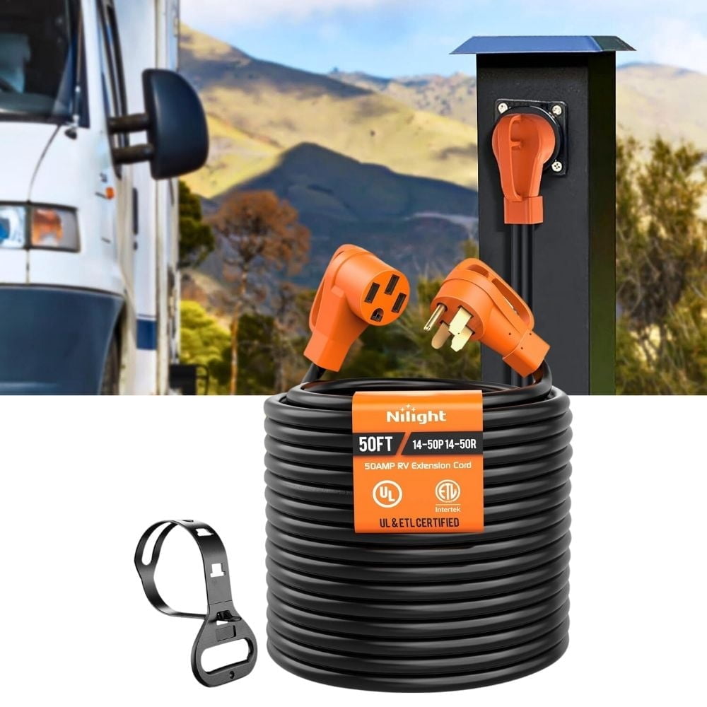 Nilight 50 Amp 50FT EV/RV Extension Cord 250V Heavy Duty 6/3+8/1 Gauge Pure Copper STW Wire UL ETL Listed 4 Prong 14-50P 14-50R 50F/50M Cable Suit for EV Charging RV Trailer Campers