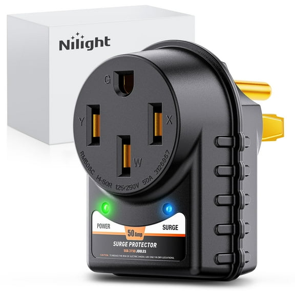 Nilight 50 Amp RV Surge Protector 125V/6250W RV Surge Adapter Plug with LED Indicator 50 amp 3150 Joules 45000A Max Spike ETL Listed 14-50P 14-50R Power Guard for RV Camper Trailer