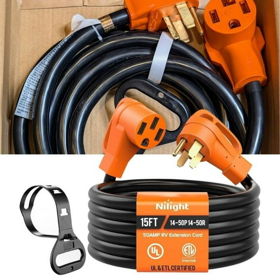 UL Listed 50A 15 Feet RV/EV Extension Cord, Heavy Duty 6/3+8/1 Gauge STW Wire, NEMA 14-50P/R Suit for Charging RV Trailer Campers