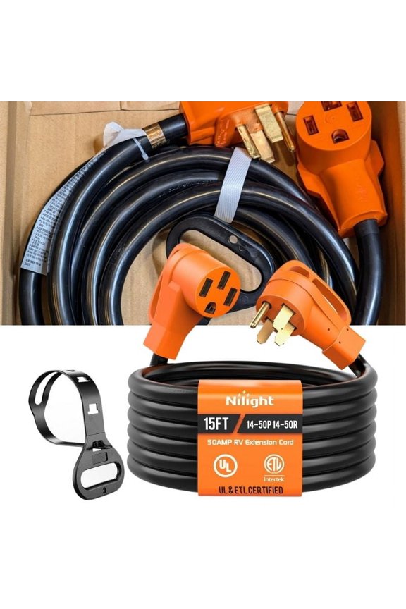 UL Listed 50A 15 Feet RV/EV Extension Cord, Heavy Duty 6/3+8/1 Gauge STW Wire, NEMA 14-50P/R Suit for Charging RV Trailer Campers