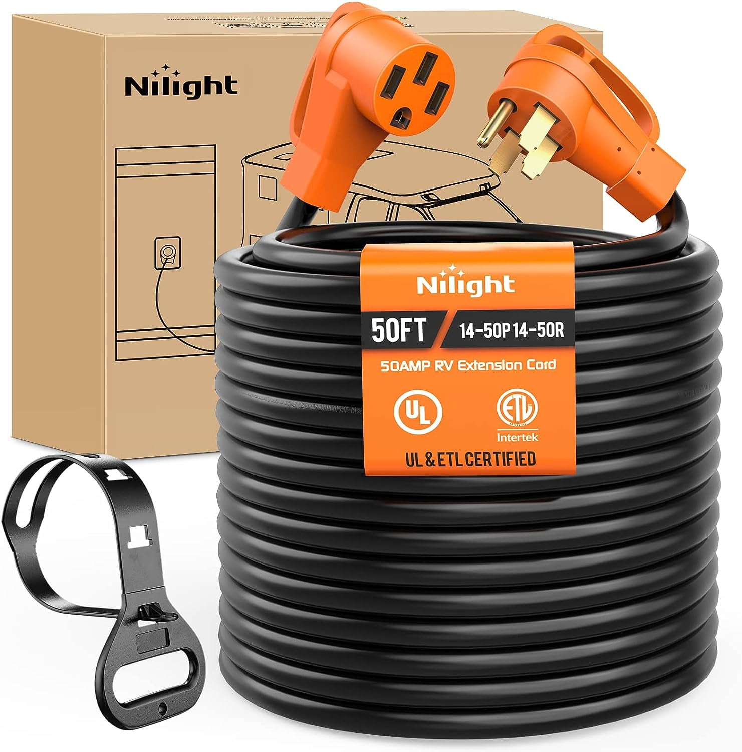 Nilight 50 ft Black 3 Outlets Heavy Duty Extension Cord